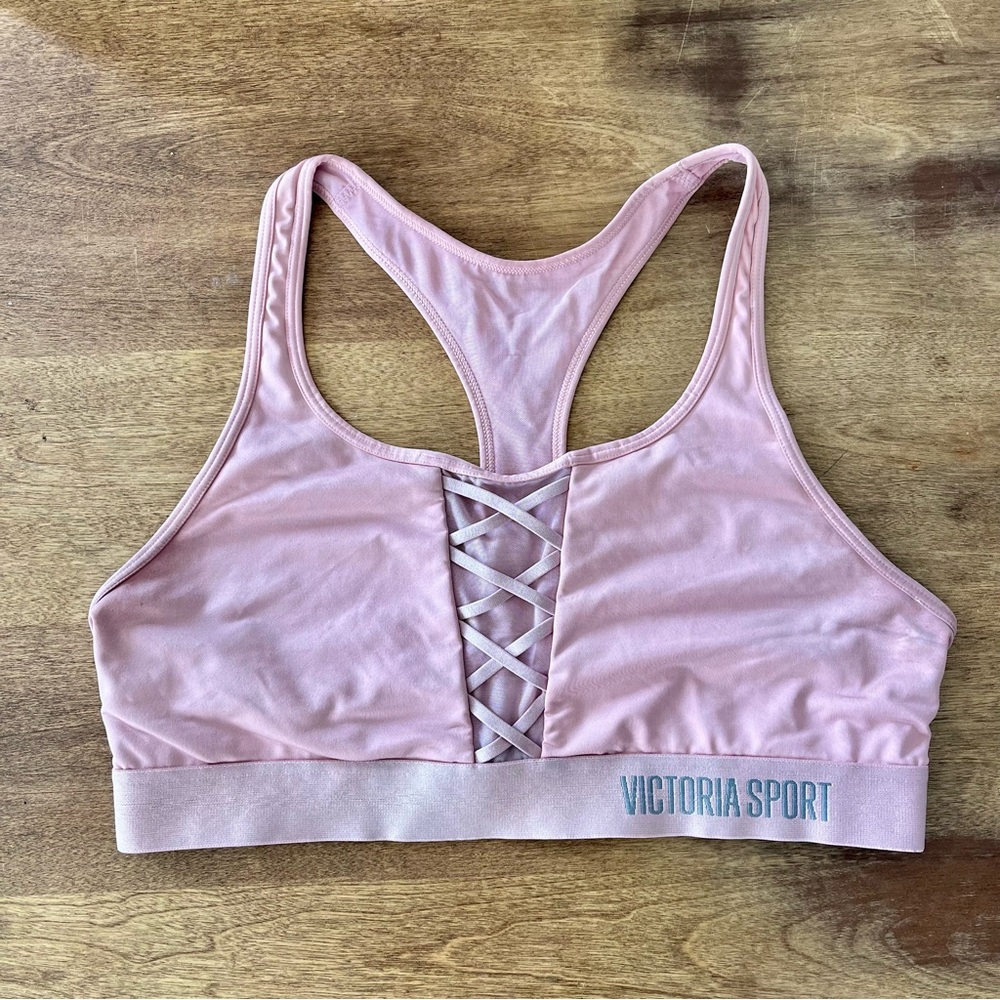 Victoria’s Secret Blush Pink Lace Up Sports Bra Size Large Workout Top Athletic